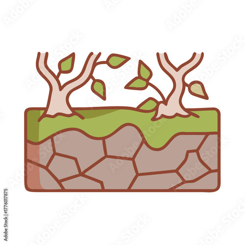 Cracked Earth and Sparse Trees Under Drought Conditions