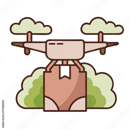 Drone carrying package through the air in a vector illustration