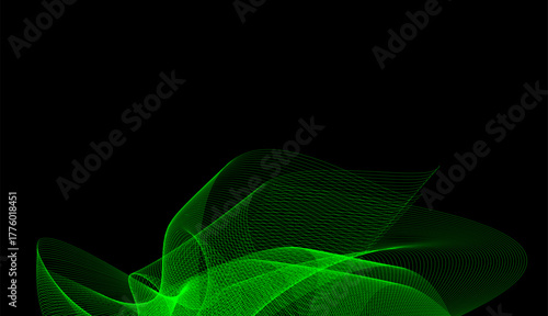 Neon Green Wireframe Flow: Abstract Dynamic Mesh on Dark Background