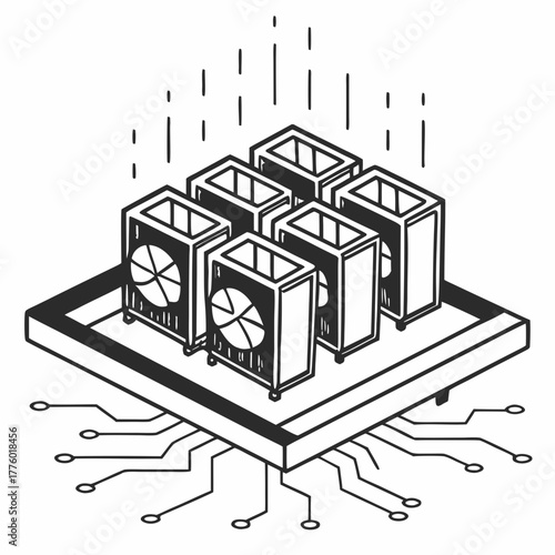 Isometric illustration of a digital mining rig