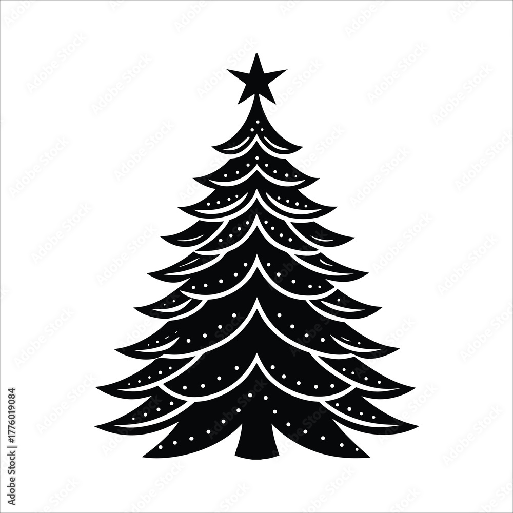 Obraz premium Classic christmas tree silhouette with layered