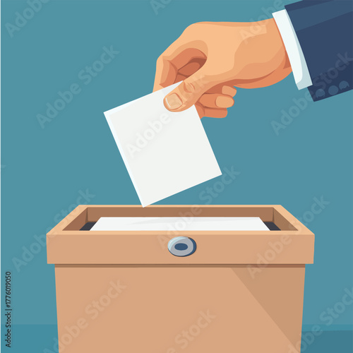 Hand casting a ballot into a ballot box during a national election voting process   , vector style simple color