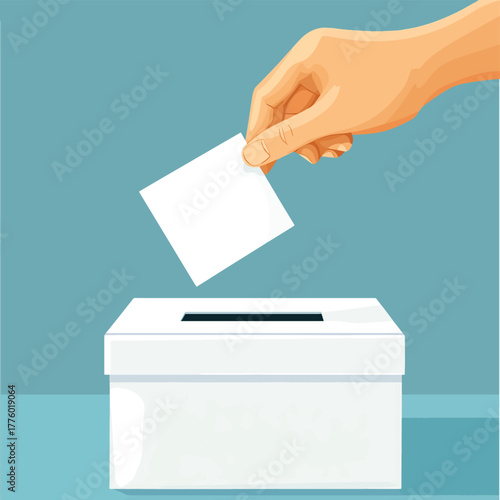 Hand casting a ballot into a ballot box during a national election voting process   , vector style simple color