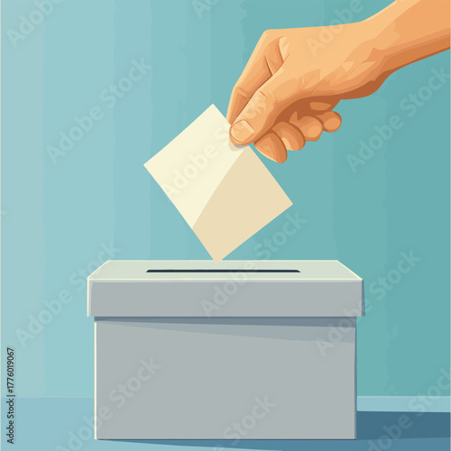 Hand casting a ballot into a ballot box during a national election voting process   , vector style simple color