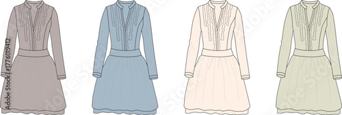 Elegant dress designs in various colors A collection of stylish dresses for fashion and design