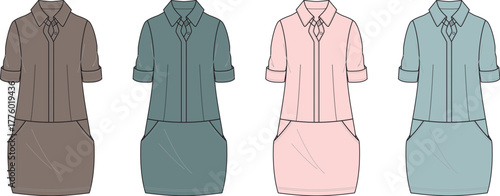 Fashionable Women's Shirt Dress Collection Versatile Casual Style in Brown, Turquoise, and Pink