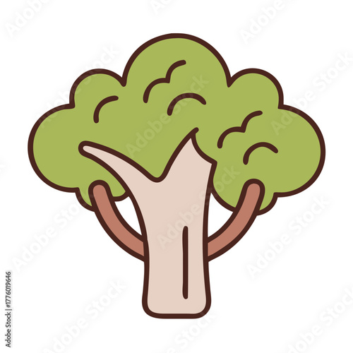Broccoli illustration with green florets and brown stalk  