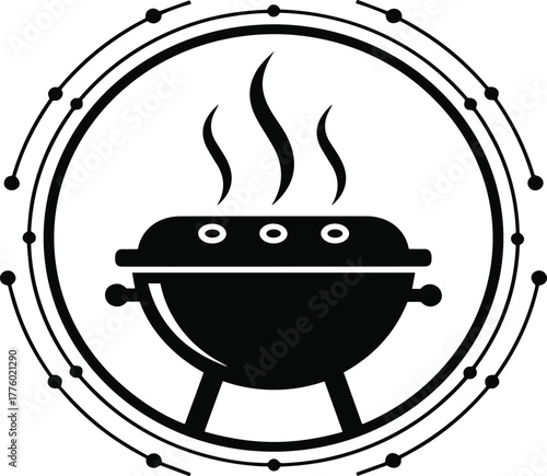 Grill barbecue icon, cooking symbol, outdoor food party, smoke grill logo, backyard BBQ sign, kitchen utensils design, restaurant emblem