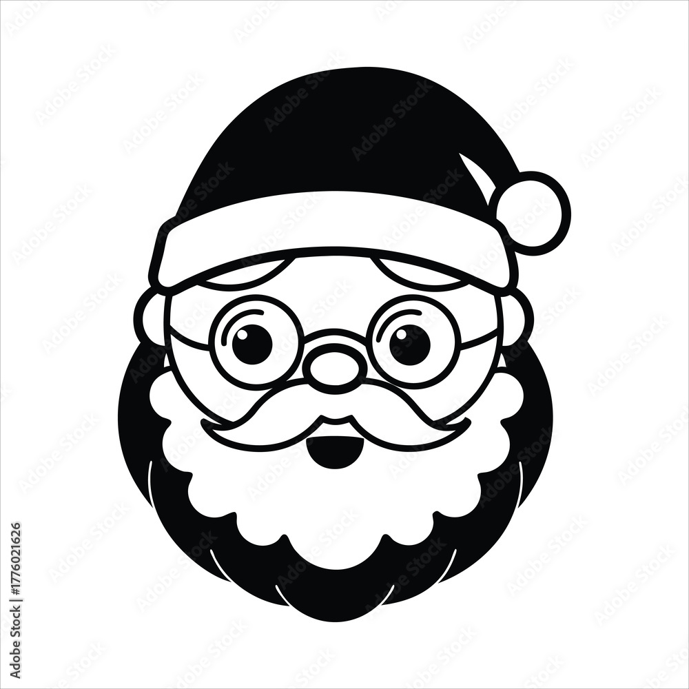 Fototapeta premium Cute santa claus face with rosy cheeks and glasse