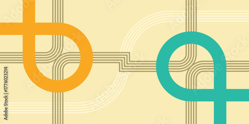 Conceptual illustration of system flow with colorful geometric circuit pathways