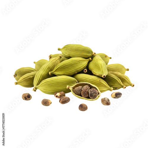 Fresh green cardamom pods with aromatic seeds, perfect for culinary creations and natural wellness products, adding a touch of exotic spice and flavor