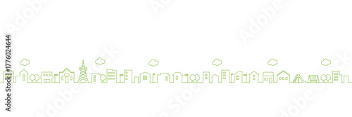 Line Art Townscape – Simple Green Outline Illustration