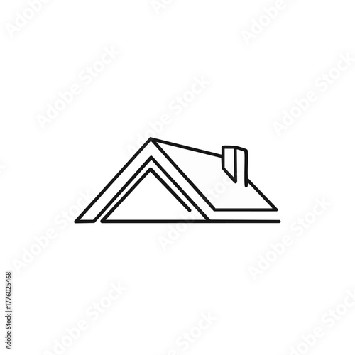 Minimalist line art illustration of a house roof with a chimney, ideal for real estate, home design, and architectural concepts.