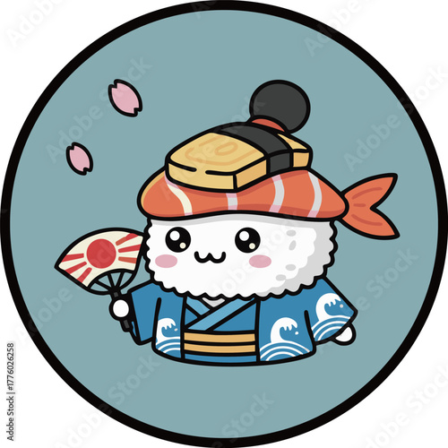 MinimalFlatDesign SushiChef Character withKimono andFan -ミニマルフラットデザイン 寿司職人キャラクターと着物と扇子