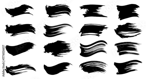 筆で描いたベクター素材。黒色のブラシのセット。