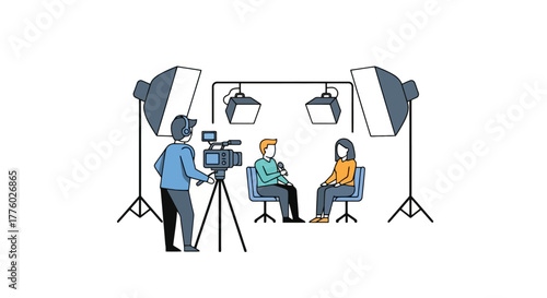 Interview Filming: Studio Setup with Camera and Lights