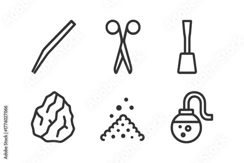 Beauty salon tools and ingredients icons set for makeup and skincare.