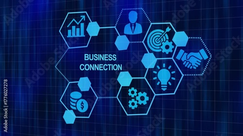 Business connection concept depicting growth success deal and collaboration on a blue background