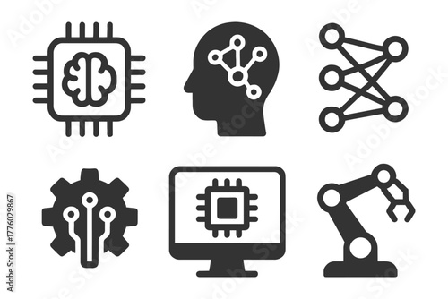 Artificial intelligence and automation icons set.
