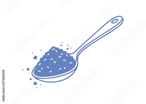 Icon of a spoon loaded with a heap of powder or ground material. This includes coffee, sugar, salt, or other food items, represented by a teaspoon with different levels of grind.