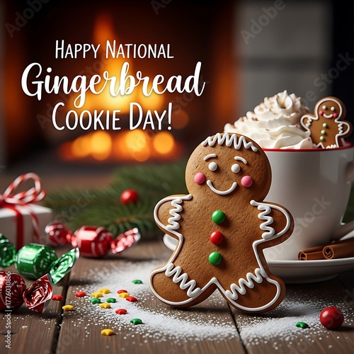Happy national gingerbread cookie day with festive treats by the fire