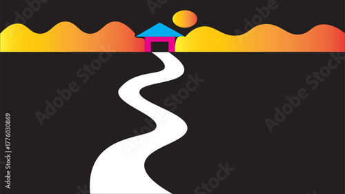 Surreal colorful abstract wavy minimal sunset  landscape 