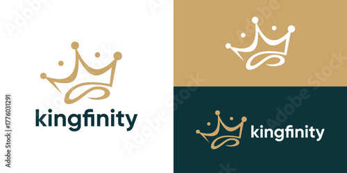 Creative luxury king infinity logo template. king, crown with abstract infinite symbol logo design vector illustration