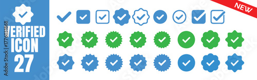 Blue and Green Verified Badge Icon Set. Verified badge icon set. Set of check mark icons. Vector illustration eps 10