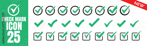 Green Check Mark and Checkbox Icon Collection. Check box icon with correct, accept checkmark icons tick box checked. Vector illustration 