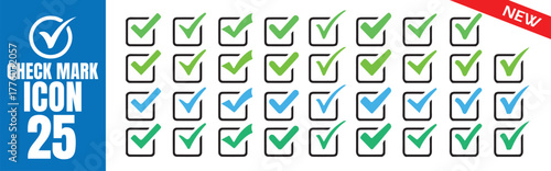 Blue and Green Check Mark Checkbox Icon Set. Tick symbol. Accept okay symbol. Vector illustration 