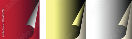 Gradient Page Corner Fold Vector Set – Red, Yellow, Gray Folded Page Corners on White Background