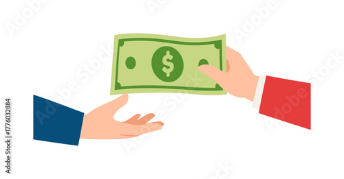 Hand Exchanging Money Two Hands with One Hand giving and one hand receiving cash