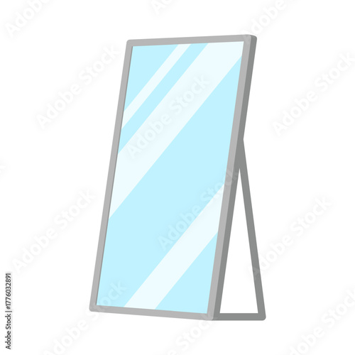 Standing Rectangular Mirror with Gray Frame in Interior Room Object Decorative