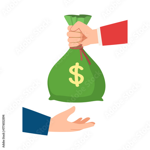 Giving Money Bag Illustration Concept of Wealth Transfer Business Financial Gain