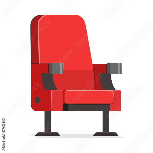 Illustration of a Red Cinema Seat in a Theater on a White Background