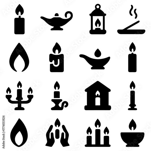 Illuminated Essence: A diverse collection of symbolic images representing light sources, evoking a sense of warmth, spirituality, and guidance.