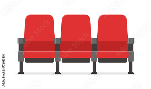 Three Red Theater Seats in a Row Minimalist Flat Vector Illustration Auditorium Seating