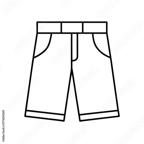Outline drawing of a pair of shorts with pockets on transparent background