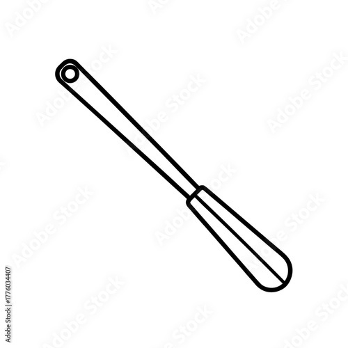Outline drawing of a long handled kitchen spatula on transparent background