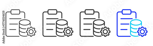 Database Management icon set collection in creative outline style for business and corporate projects featuring multiple thickness variations suitable for information technology design