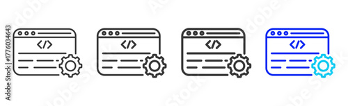 Software Development icon set collection in creative outline style for business and corporate projects featuring multiple thickness variations suitable for information technology design
