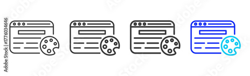 Web Design icon set collection in creative outline style for business and corporate projects featuring multiple thickness variations suitable for information technology design