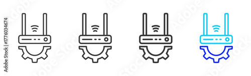 Router Setup icon set collection in creative outline style for business and corporate projects featuring multiple thickness variations suitable for information technology design