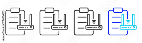 Network Report icon set collection in creative outline style for business and corporate projects featuring multiple thickness variations suitable for information technology design