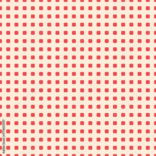 A seamless vector pattern featuring vivid red rounded squares on a cream background. Ideal for packaging, branding, textile prints, digital projects, and minimalist geometric design.