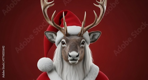 Festive Reindeer Portrait - A Christmas Celebration in Red.