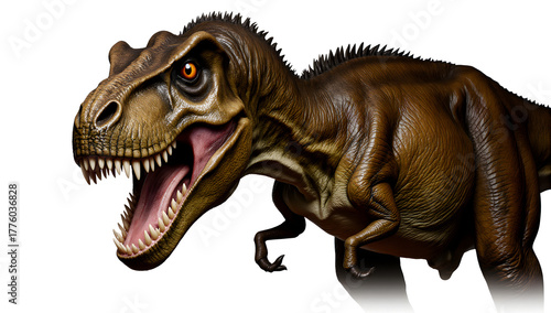 Tyrannosaurus Rex: A formidable Tyrannosaurus Rex roars with intensity, its massive form and powerful presence dominating the scene.