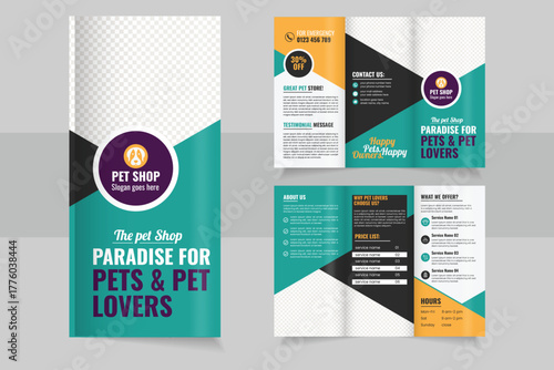 yellow blue color Pets healthcare service poster and flyer design or pet related business.