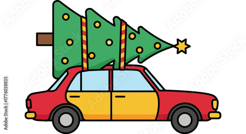 Christmas tree on car vector illustration holiday season icon editable stock