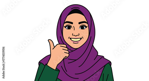 Muslim woman cartoon with hijab giving thumbs up illustration editable stock